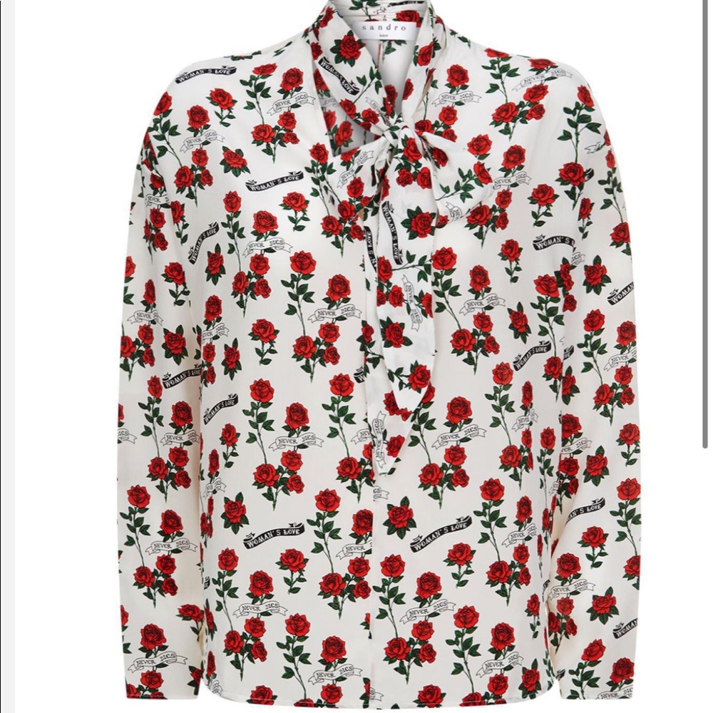 Sandro White and Red Floral Blouse